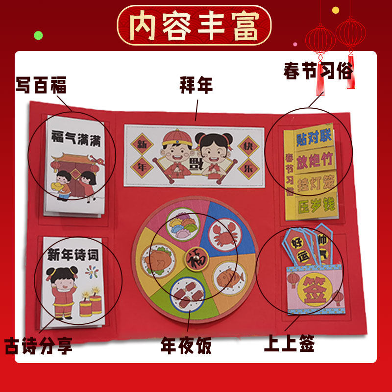 马年翻翻书lapbook立体书新年春节元旦儿童绘本手工diy材料包制作,淘宝优惠券,粉丝福利购,淘宝优惠卷