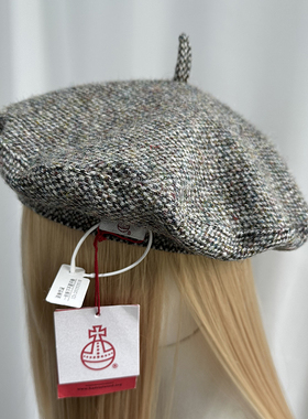 进口面料100%纯羊毛秋冬HarrisTweed贝雷帽圣诞节保暖画家帽飞碟