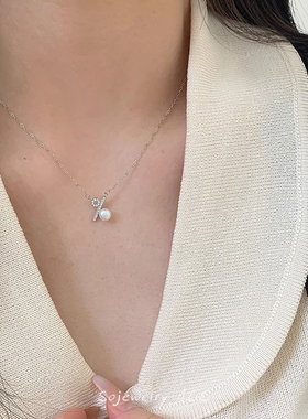 简约气质百分比符号珍珠项链锁骨