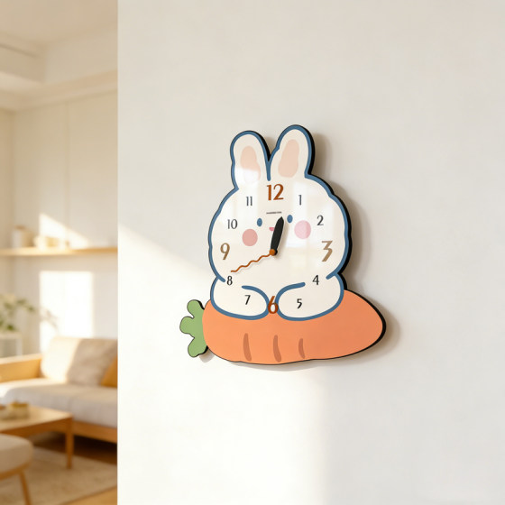 Cute Carrot Rabbit Wall Clock Children's Room Living Room