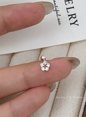 带钻花朵S999纯银耳钉女养耳洞耳环2025新款高级螺丝耳饰睡觉免摘