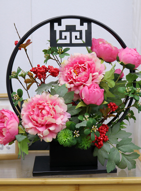 仿真花高档牡丹花铁艺花架中式家居装饰客厅茶几摆设玄关电视柜花