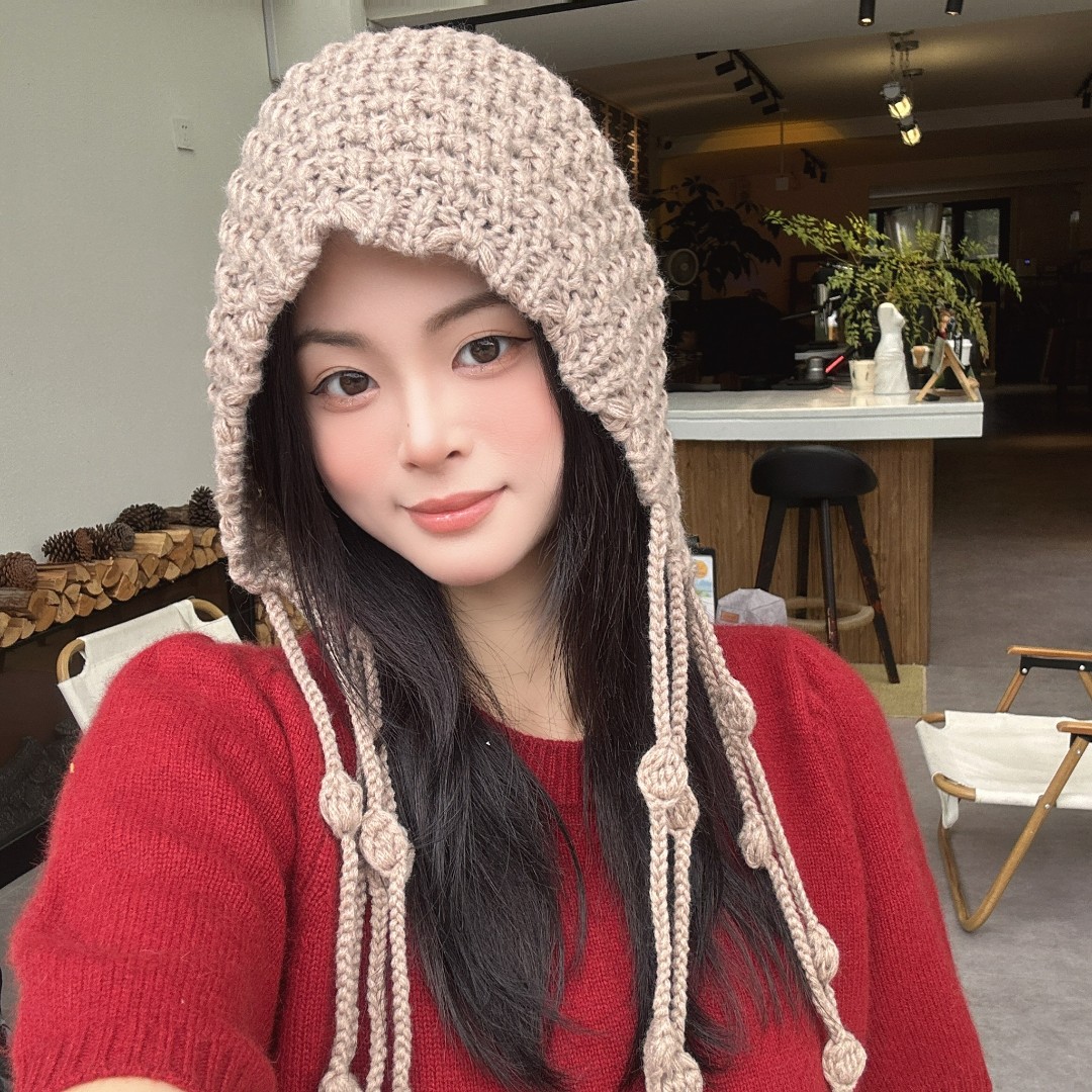 秋冬帽子女款2023新款韩版网红流苏毛线帽洋气时髦护耳保暖针织帽