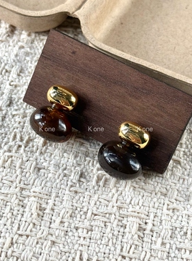 K one法式复古豆子金属树脂耳钉女小众设计高级百搭气质耳环耳饰