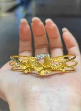 金店同款沙金三生三世蝴蝶手镯仿真结婚开口手环999半镯半链女