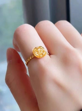 金店同款金色小方糖戒指爆闪沙金高级感食指戒时尚戒指结婚首饰女