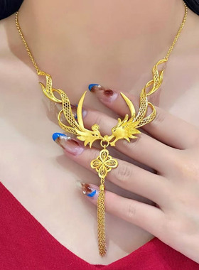 金店同款沙金龙凤呈祥套链仿黄金项链锁骨链结婚三金五金首饰女