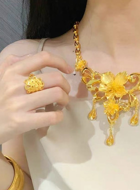 金店同款沙金花朵项链结婚首饰仿真假三金新娘五金摆台订婚锁骨链