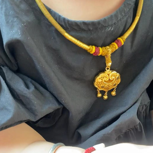 金店同款儿童宝宝金锁吊坠婴儿长命锁周岁礼仿真项圈沙金平安锁 - 图2