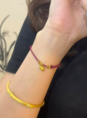 金店同款沙金红绳手链女镀金葫芦盘缠本命年红绳手绳可调节手串