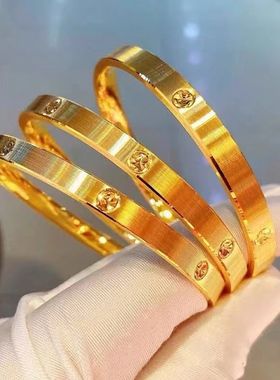 金店同款金色沙金米字车花手镯女螺丝纹拉丝手环仿真手环结婚三金