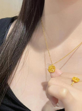 金店同款沙金轻奢爆闪拉丝小方糖吊坠项链锁骨链手链结婚三金女