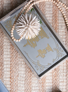 桌面镜面玻璃托盘木质收纳装饰盘