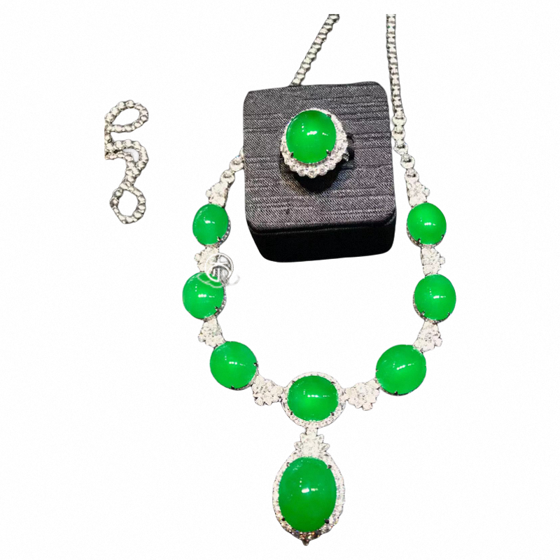 大小珠宝龙石种帝王绿天然翡翠蛋面晚装链戒指耳坠套装老坑种翡翠,淘宝优惠券,粉丝福利购,淘宝优惠卷