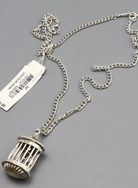 M复古vintage银色趣味鸟笼长款项链毛衣链孤品