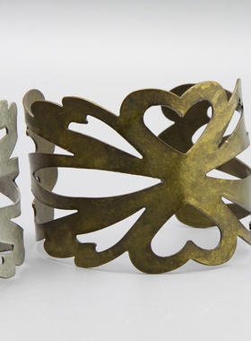 M复古vintage中古镂空开口心形古董手镯孤品