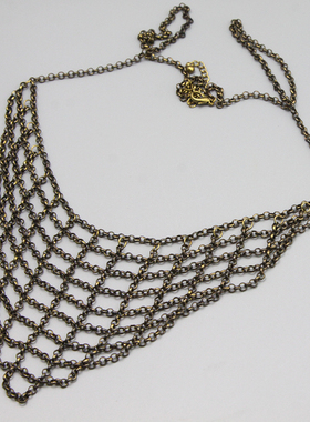 G复古vintage中古手工镂空三角巾个性造型稀有项链毛衣链孤品