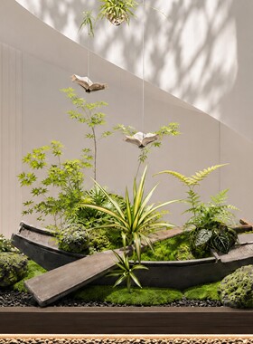 仿真船桨书本绿植造景橱窗摆件