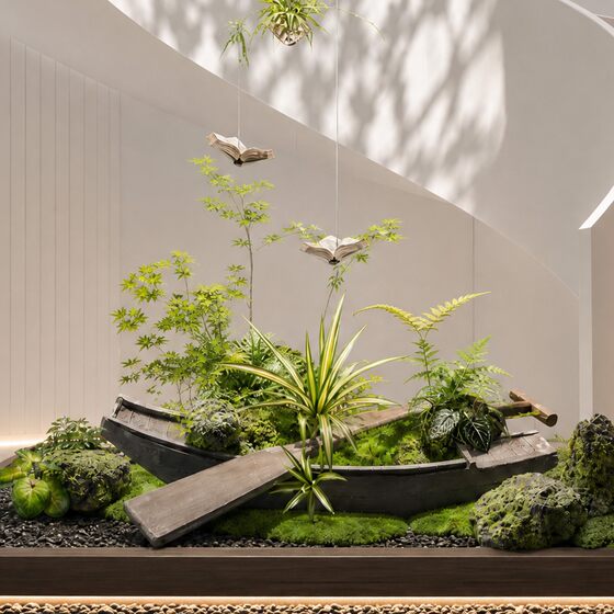 Simulated paddle green plant landscaping wabi-sabi style hotel shopping mall window decoration floor-standing fiberglass plant landscape ornaments