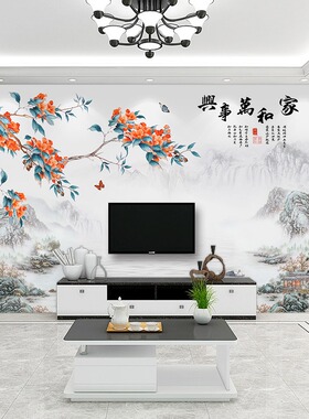 山水家和万事兴电视背景墙纸