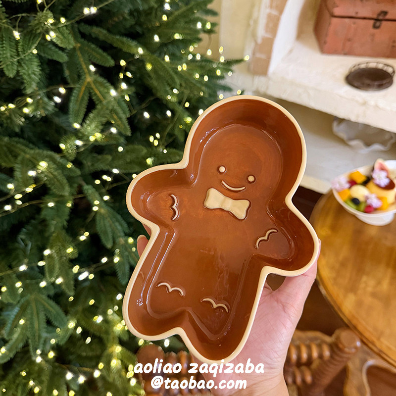 釉下彩可爱姜饼人陶瓷盘甜品盘沙拉碗创意高颜值家用圣诞礼物餐具