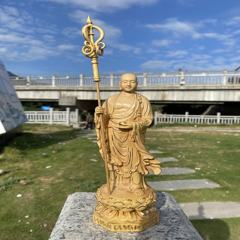 小叶黄杨木雕描真金地藏王摆件实木雕刻九华山地藏王佛堂装饰工艺,淘宝优惠券,粉丝福利购,淘宝优惠卷