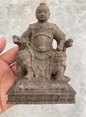 越南沉香木雕哪吒三太子沙淘太子中檀元帅实木雕刻工艺品汽车摆件
