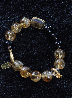 SHURUI 黄塔晶 茶晶小金鱼手串手链温润百搭设计感