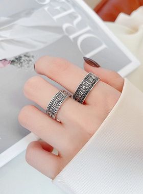 蒙客S925纯银复古宽面戒指