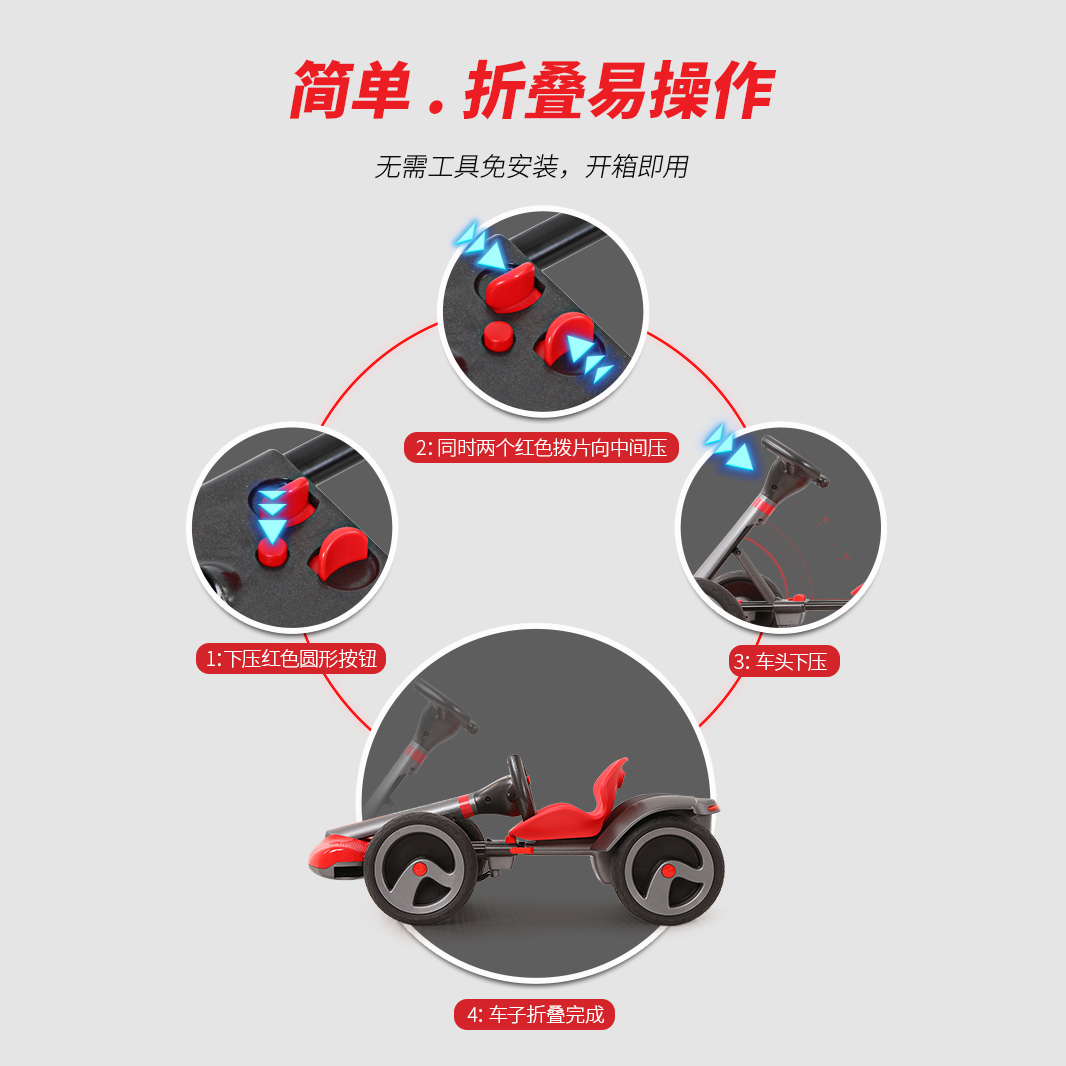 美国ROLLPLAY如雷儿童卡丁车电动四轮车折叠可坐人2-5岁小孩童车