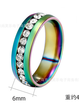 尚芙乐 不锈钢爆款时尚彩色排满钻戒指  炫彩指环速卖通爆款情侣