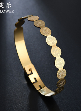 跨境新款欧美浮雕图案时尚手镯 小众设计感不锈钢手镯女生生日礼