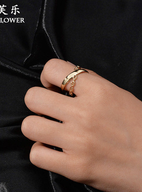 欧美复古时尚猪鼻扣拼接开口戒指 14K金个性简约保色钛钢活口指环