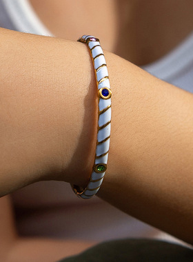 跨境爆款锆石滴油罗纹开口手镯不锈钢小众百搭级感情侣学生礼配饰