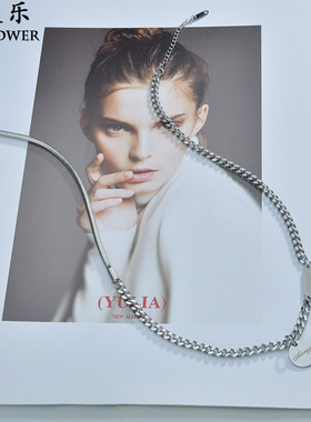 INS个性风潮拼接钛钢圆牌项链 朋克流行打标英文字母硬币吊坠配饰