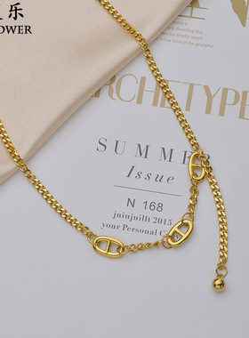 个性复古简约不锈钢吊坠女士项链小众设计轻奢锁骨链义乌饰品