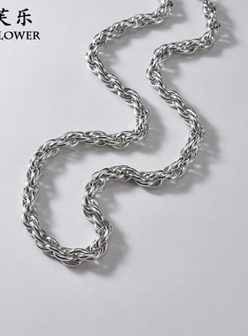 士粗款素圈不掉色钛钢项链欧美时尚百搭扭线锁骨链毛衣链女