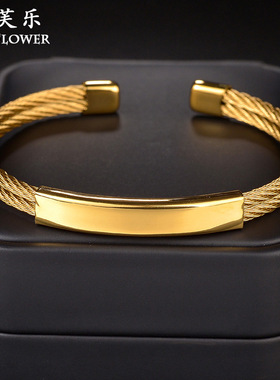 新款ins风不锈钢弯管开口手镯女生级感简约百搭首饰情侣学生配饰