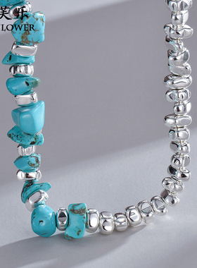 跨境钛钢简约蓝色碎石拼接项链女小众百搭多巴胺锁骨链情侣饰品