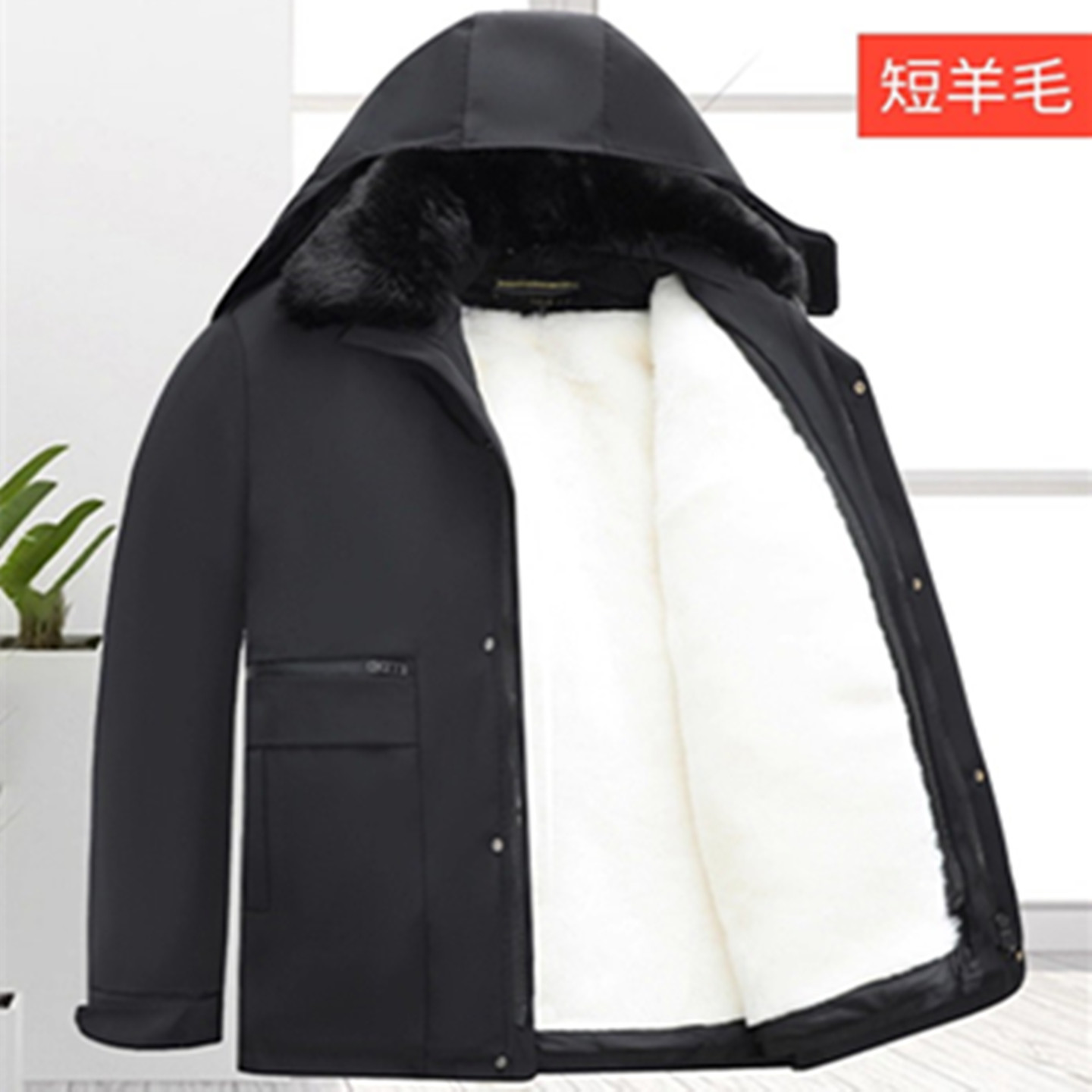 羊毛派克服保暖加厚爸爸装皮毛一体男士中老年东北羊皮袄冬季棉袄 - 图2