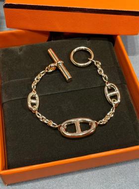 V金包金粗版猪鼻子手链高级女生超闪轻奢18K质感气质小红书热卖