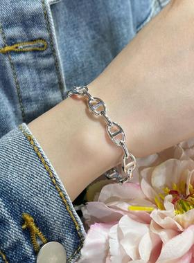 Chaine d'ancre Enchainee银镀金猪鼻子手镯轻奢18K质感气质手环