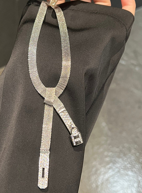 2026年新款小众丝带结绳项链满钻锁头项链女时尚镶钻锁骨链颈链