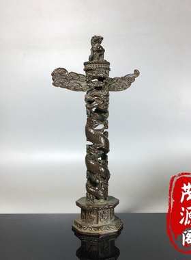 仿古老物件中华华表柱摆件龙柱神龙护主招财貔貅镂空华表装饰摆件
