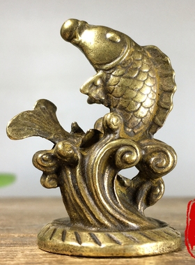 纯铜实心鲤鱼摆件鱼跃龙门年年有余招财风水小铜器桌面装饰品茶宠