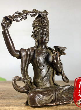 古玩老物件纯铜文殊菩萨佛铜像家居佛堂供奉招财转运风水摆件收藏