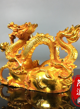 古铜鎏金浮雕福龙摆件龙戏珠招财镇宅家居玄关办公室桌面装饰摆件