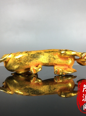 仿古铜鎏金实心螭龙摆件文房四宝笔架笔搁镇尺茶宠桌面摆件装饰品