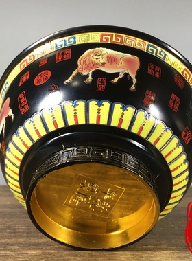 珍藏彩绘景泰蓝五牛图聚宝碗招财进宝铜碗清乾隆年制旧货家居摆件