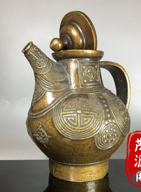 民间收藏老物件黄铜手把壶酒壶茶壶做工精细家居客厅装饰品摆件